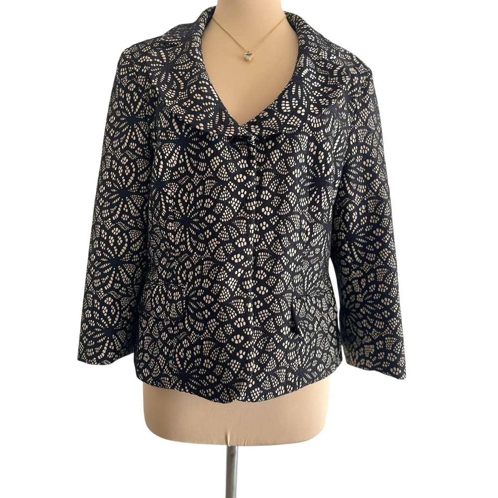 Kasper Womens Black Cream Lace Overlay Blazer‎ Jacket Size 16